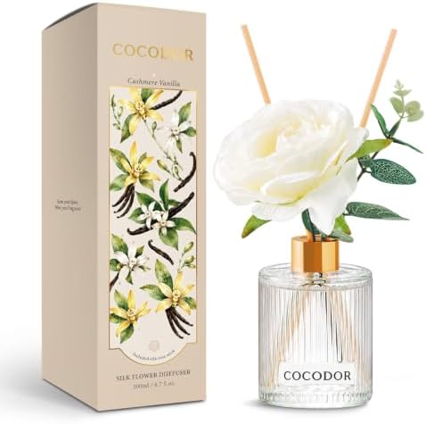COCODOR Silk Flower Reed Diffuser Set, Cashmere Vanilla, 6.7 oz Home Décor