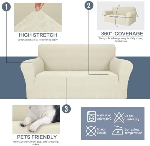 JIVINER Stretch Loveseat Slipcovers 1 Piece Love Seat Sofa Cover Spandex 2 Seater Couch Covers Universal Furniture Protector with Elastic Bottom (Medium, Beige Rhomb)