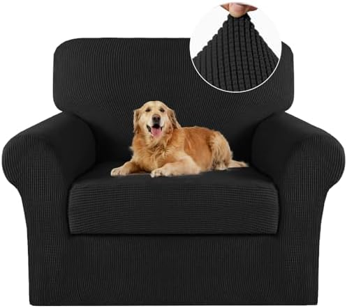 Turquoize 2 Piece Chair Covers Chair Slipcovers for Living Room Armchair Sofa Covers Chair Couch Cover with Arms Washable Furniture Protector for Chairs Feature Thick Jacquard Fabric (Chair, Black)