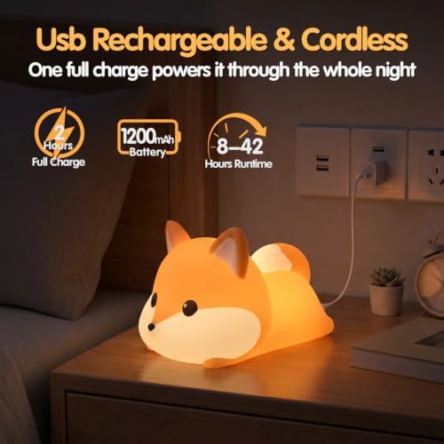 Fox Silicone Night Light for Kids, Cute Squishy LED Lamp Gift