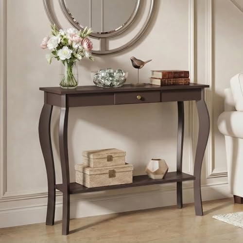 ChooChoo 39" Narrow Entryway Table with Drawer, Espresso