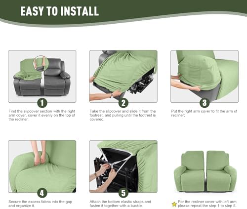KinCam Loveseat Recliner Covers, Stretch Reclining Cover, Light Green