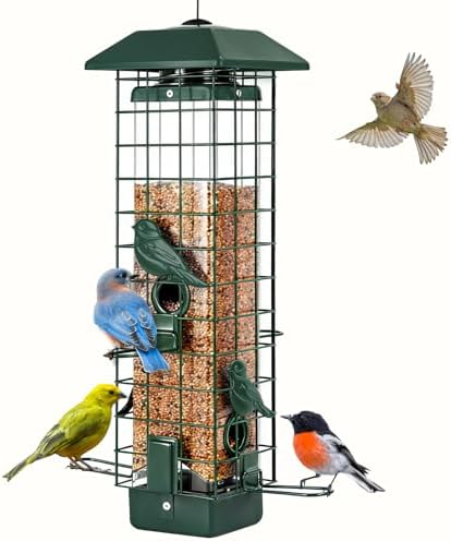 Gbekery Metal Squirrel Proof Bird Feeders for Outdoors Hanging, Green