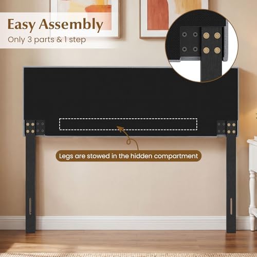 GIANTEX Linen Upholstered Headboard, Queen/Full Size Vertical Quilted Fabric Head Board with Wood Support Legs, Attach Frame, Width Adjustable Modern Bed Headboard Only (Gray)