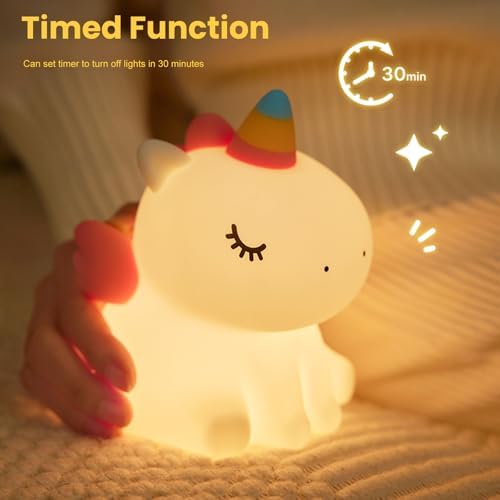 Unicorn Night Light for Kids, Silicone Baby Nursery Night Light Dimmable LED Unicorns Lamp Rechargeable Bedside Lamp Nightlight Unicorn Toys for Girls Toddler Women Gifts Bedroom Kids Room Decor