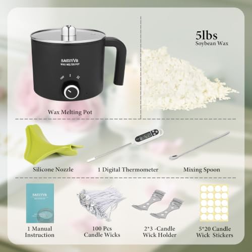 SAEUYVB 5lbs Soy Wax for Candle Making with 1.8L Wax Melter Pot