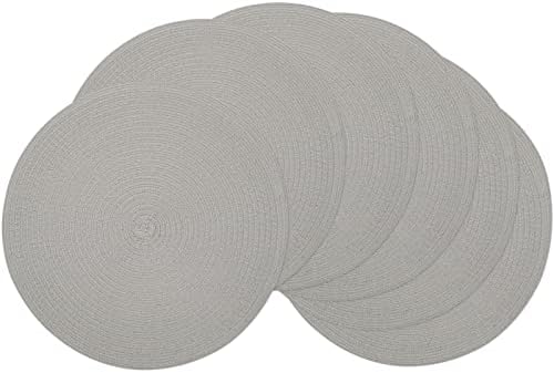 SHACOS Round Braided Placemats Set of 6 Thick Fabric Circle Grey Place Mats Woven Table Mats for Dining Tables 15 inch (Gray, 6)