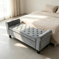 51 Inch Grey Velvet Storage Ottoman Bench with Rolled Armrests