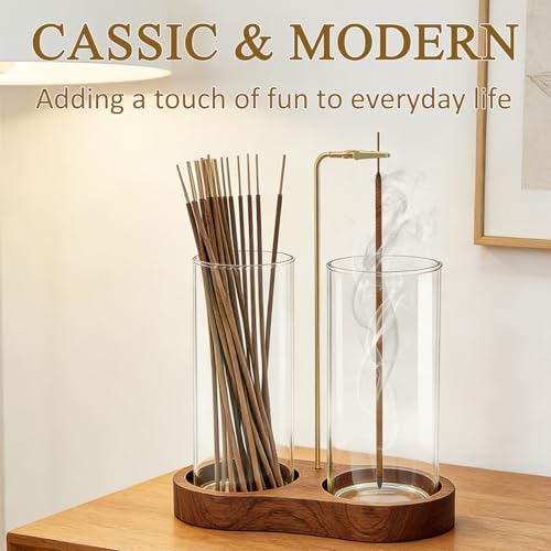 Ceremony Incense Holder,2 in 1 Wooden Incense Burner(Transprent, Two Glass)