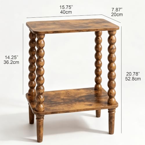 Veegle Narrow Side Table Small End Table for Small Spaces Rustic Brown