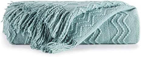 BOURINA Aqua Throw Blanket 60x80 Inch Boho Knitted Soft Throw Sofa Blanket