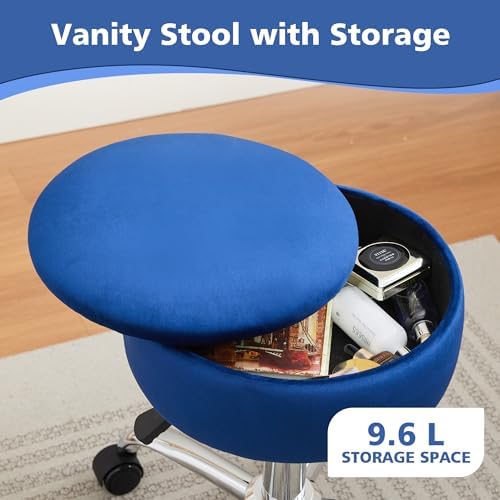 Adjustable Vanity Stool Storage Swivel Rolling Vanity Chair with Wheels