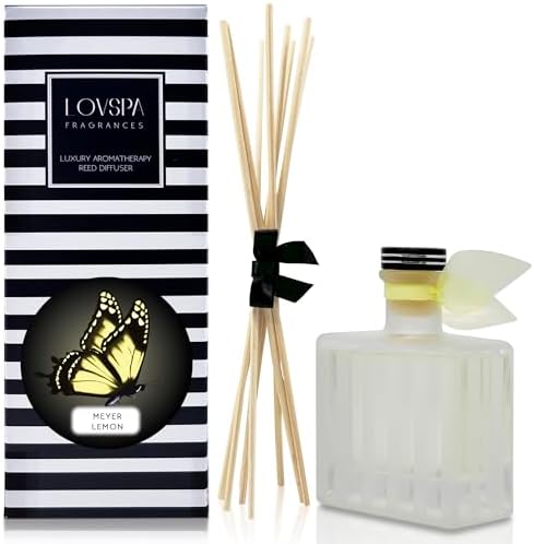 Reed Diffuser Set, Meyer Lemon Scented Oil Diffuser with Sticks, Home Fragrance Accessories for Bathroom Shelf Decor, Aroma Diffusers for Home or Office Desk, USA Made