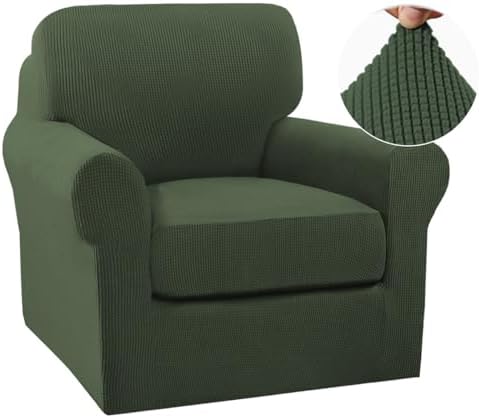 Turquoize 2 Piece Chair Covers Chair Slipcovers for Living Room Small Armchair Chair Cover with Arms Washable Furniture Cover for Chairs Feature Thick Jacquard Fabric (Small Armchair, Bronze Green)