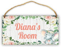 Personalized Floral Grey Elephant Door Sign Kids Room Decor Custom Name Boys Girls Bedroom Toddler Baby Nursery Hanging Art Wood Wall Plaque