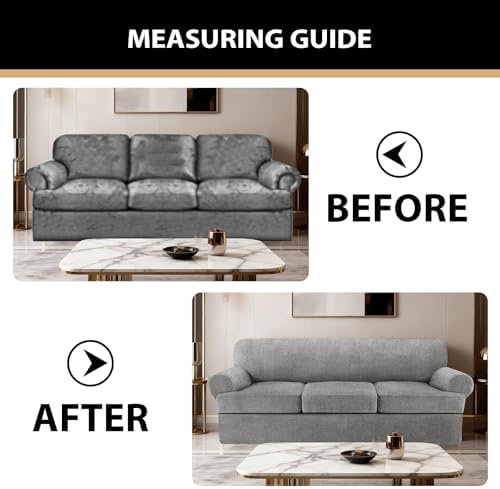 4 Piece T Cushion Sofa Slipcovers Stretch Couch Slip Cover for 3 Cushion Couch Sofa, Machine Washable for Living Room (Light Gray, 3 Cushions)