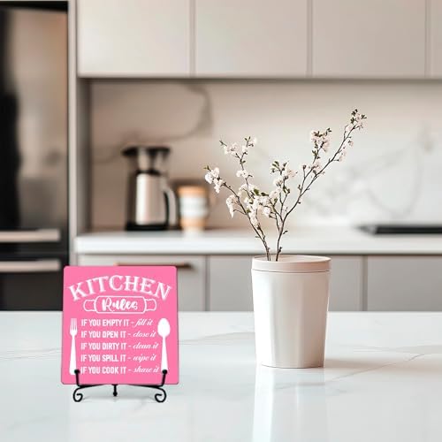 DETIHO Farmhouse Kitchen Decor, Rustic Kitchen Rules Sign Counter Decor