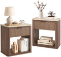 Night Stand Set of 2, Rattan Nightstand with 1 Drawer&Open Shelf