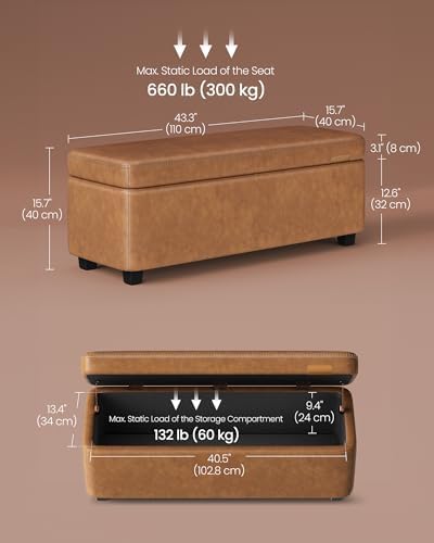 VASAGLE Storage Ottoman Bench with Stitching, PU Leather, Entryway Bedroom