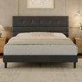 GRUSIGN Queen Size Bed Frame with Linen Fabric Headboard, Adjustable Height Upholstered Platform Bed Frame with Wooden Slats, Easy Assembly, Black