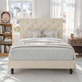 HOMBCK Twin Size Bed Frame with Adjustable Headboard, Cream