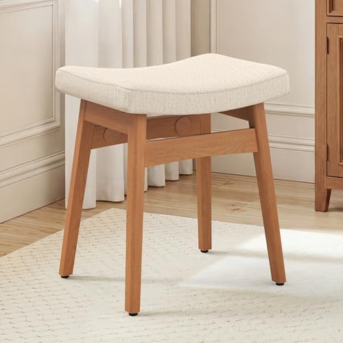 LUE BONA Vanity Saddle Stool with Wood Legs, Modern Vanity Chair for Makeup