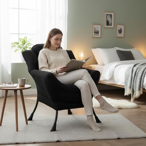 Welnow Lazy Chair for Adults，Modern Reading Accent Chair,Black Single