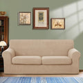 3 Pieces Stretch Couch Cover for 2 Cushion, Sofa, Camel