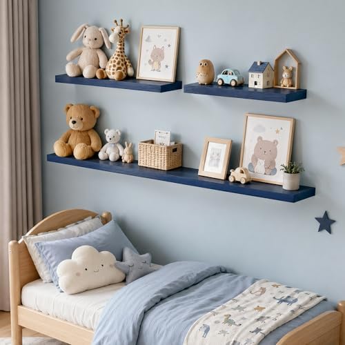 fuqing 40 Inch Floating Shelves, 6.7 Inch Deep Blue Wall Shelves Set of 2