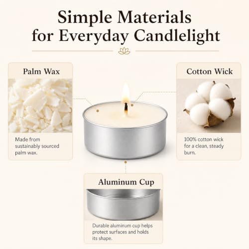 Tea Lights Candles 100 Pack, 4 Hour Palm Wax Tealights