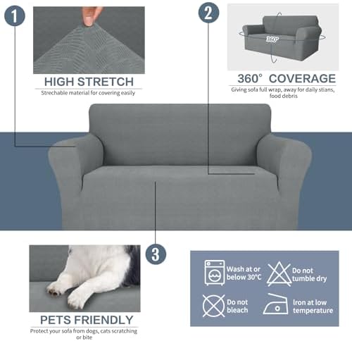 JIVINER Stretch Oversized Sofa Covers 1 Piece 4 Seater Couch Covers Jacquard Universal Sofa Slipcovers for Extra Large Funiture Protector for Kids, Pets (X Large, Light Gray Rhomb)