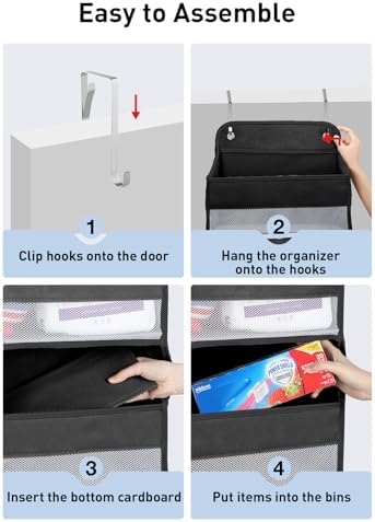 Yecaye 1 Pack Over the Door Organizer, 35.2lbs Load Toy Stuffed Animal Storage, Large Capacity Swing-proof Hanging Bathroom Organizers and Storage for Nursery Newborn Baby Essential Stuff Black
