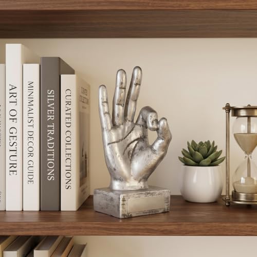 Nice purchase Hand Finger Gesture Desk Statues Fingers Sculpture Creative Home Living Room Cabinet Shelf Decoration (OK Gesture in Silver)
