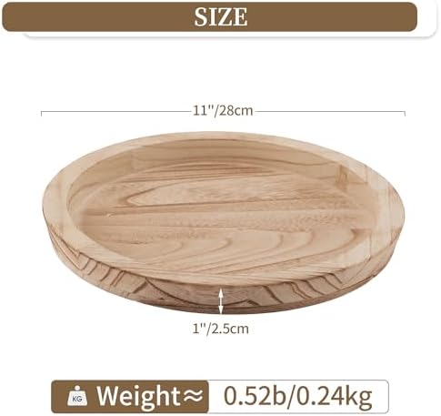 Hanobe Wooden Decortaive Coffee Table Tray, Round Candle Holder Centerpiece
