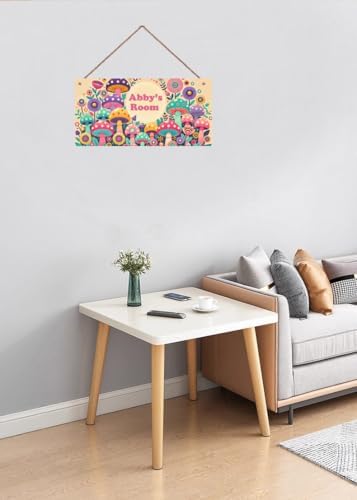 Personalized Name Wood Plaque Sign Mushroom Floral Rustic Door Sign Kids Room Nursery Wall Art Decor Customizable Plate for Son Daughter Baby Toddler Bedroom