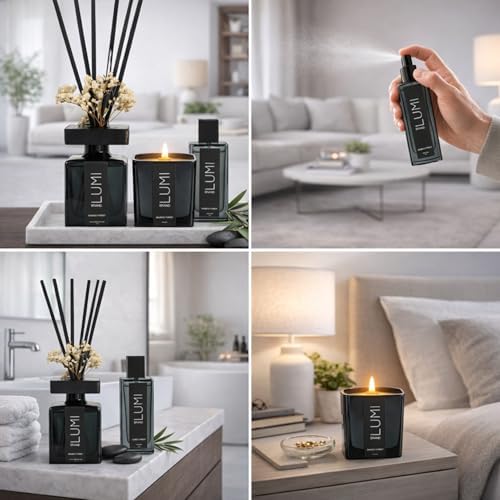 Luxury Aroma Gift Set | Bamboo Forest Scent - Reed Diffuser (200ml), Wood Wick Soy Candle (200g), Room Spray(50ml) | Includes Dried Flowers & 8 Reeds | Luxurious Fragrance for Home Décor | Great Gifts