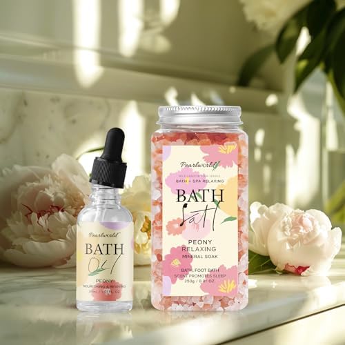 Spa Gift Set for Women, Peony 9 Pcs Bath Salts Set, Relaxation Gifts for Women, Self Care Set, Clean Moisturizing Skin, Gifts for Mom, Wife, Sister, Friend