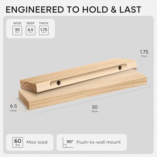 Homeforia 30 Inch Floating Shelves, High-End Solid Pine Wood, Set of 3