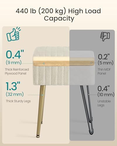 SONGMICS Vanity Stool Chair with Storage, Metal Legs, Max. Load 440 lb