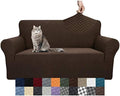 YEMYHOM Couch Cover Latest Jacquard Design High Stretch Sofa Covers for 2 Cushion Couch, Pet Dog Cat Proof Loveseat Slipcover Non Slip Magic Elastic Furniture Protector (Loveseat, Dark Coffee)
