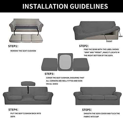 Easy-Going 4 Pieces Stretch Soft Couch Cover for Dogs - Washable Sofa Slipcover for 3 Separate Cushion Couch - Elastic Furniture Protector for Pets, Kids (Sofa, Grey, Large)