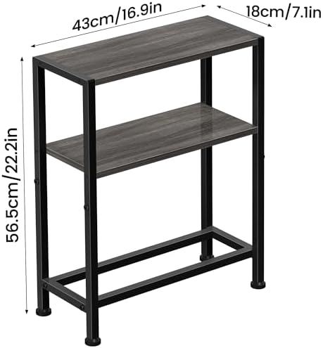 Narrow Side Table, 2-Tier Small End Table, Slim Nightstand