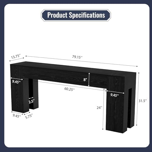 Epecoya Black Console Table for Entryway, 79-Inch Sofa Table