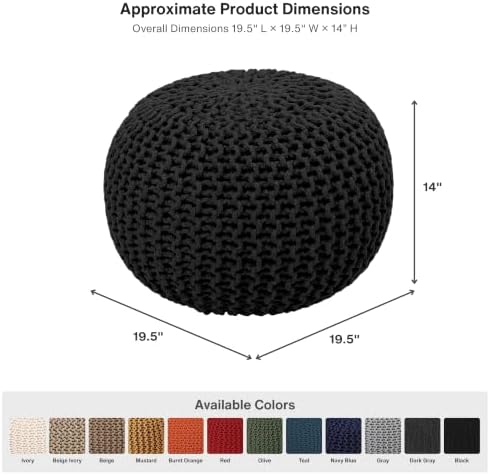 · REDEARTH · Round Pouf Ottoman - Hand Knitted Boho Poof Footrest- Black