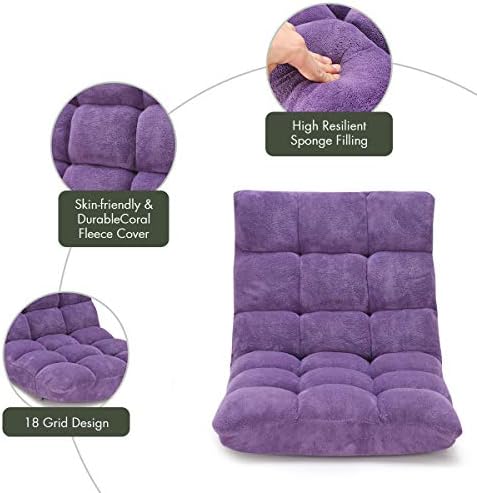 S AFSTAR Cushioned Floor Chair, 14-Position Adjustable Padded Lazy Recliner with Comfortable Back Support and Skin-Friendly Cover, Great for Reading, Playing Game, Meditating (Tender Violet)