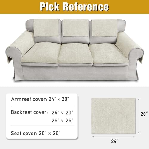Couch Arm Covers, Sofa Arm Covers, Waterproof Armrest Cover for Sofa, Armchair, Loveseat, Non-Slip Recliner Arm Cover, Headrest Cover, Arm Chair Covers Set of 2 (Beige, 24"×20")