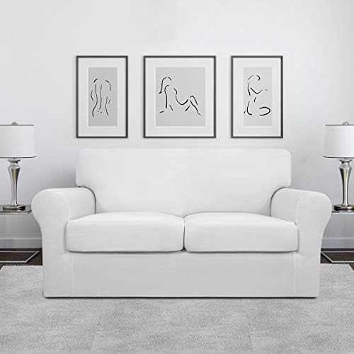 Easy-Going 3 Pieces Stretch Soft Couch Cover for Dogs - Washable Sofa Slipcover for 2 Separate Cushion Couch - Elastic Furniture Protector for Pets, Kids (Loveseat, Snow White, Medium)