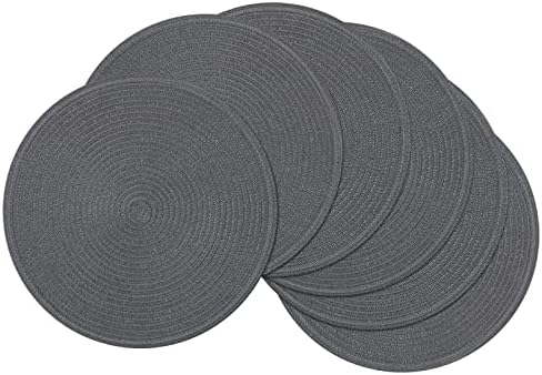 SHACOS Round Placemats Set of 6 Washable 15 inch Round Table Mats Cotton Polyester Woven Braided Place Mats for Dining Table (Charcoal Gray, 6)