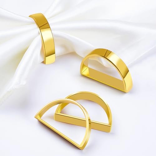 APTWOW Bright Gold Napkin Rings Set of 6, Fall Thanksgiving Table Decor