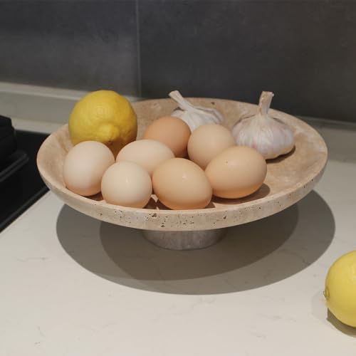 Nawgnail Natural Travertine Fruit Bowl for Kitchen Counter 10.2", Large Decorative Bowl Pedestal for Home Decor, Fruits Holder For Dining Table - Kitchen Organization
